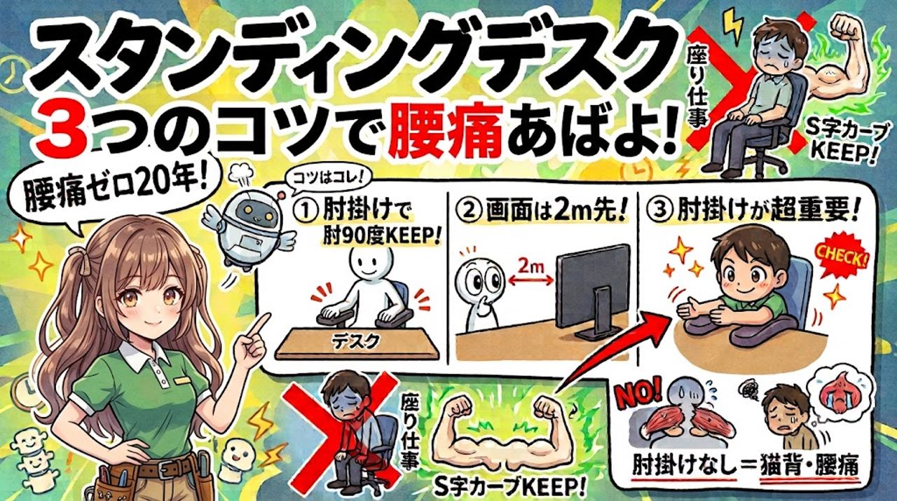 スタンディングデスクで腰痛あばよ！